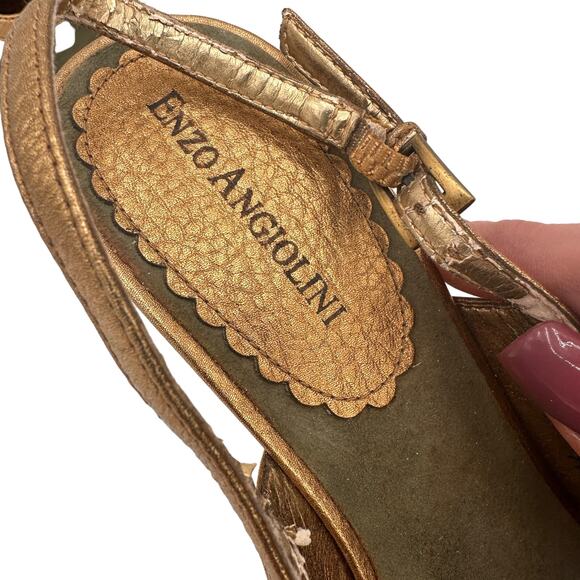 Enzo Angiolini Olive Green & Gold Eatashiro Slingback Heels Size 7.5 - Picture 5 of 11